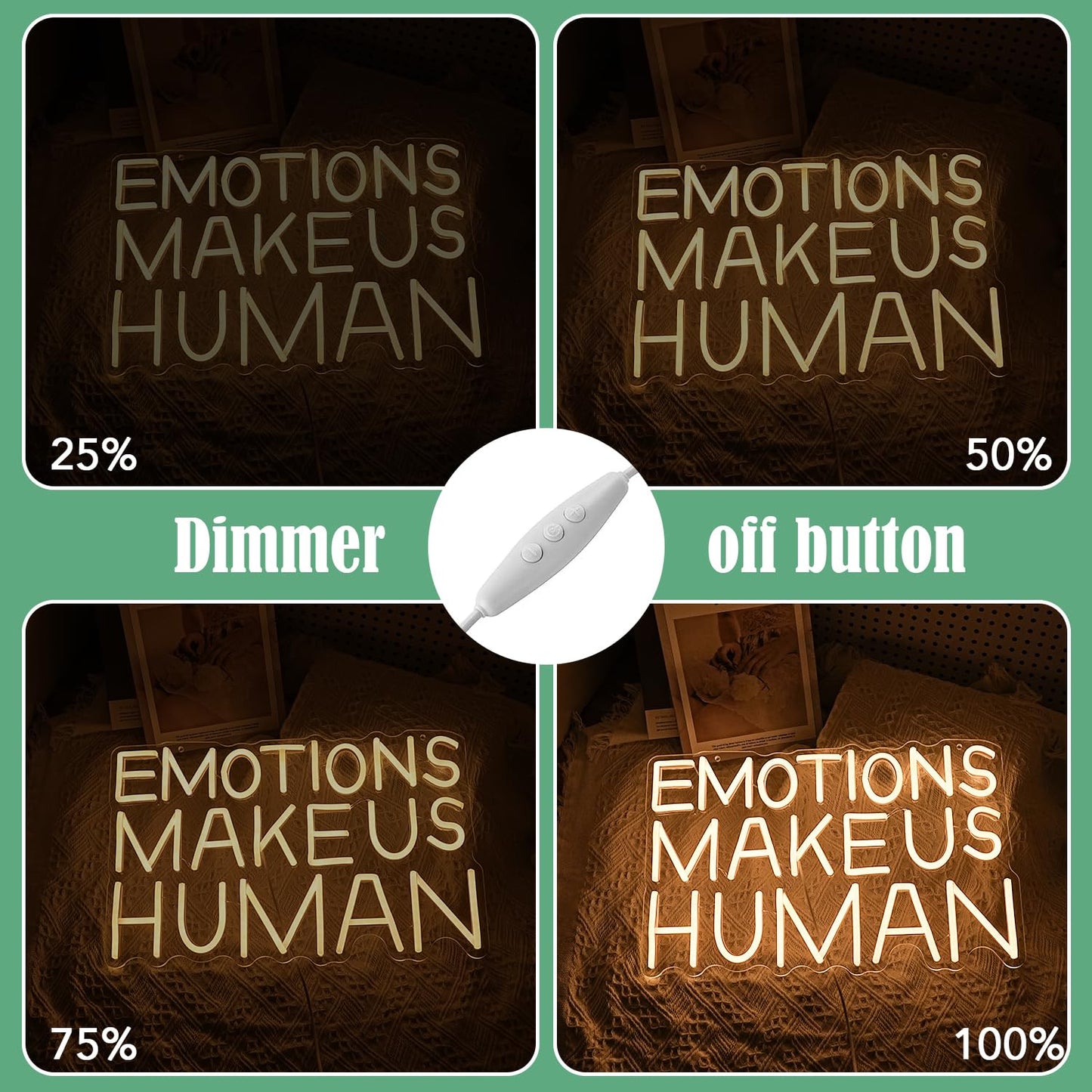 JLEWUINH Emotions Make Us Human Neon Sign Dimmable Switch Neon Signs for Wall Decor USB Warm White Led Light Up Signs for Home Museum Bar(16.5”*10.6”)