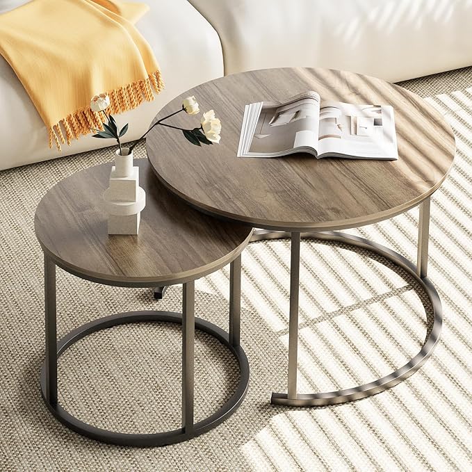 aboxoo Coffee Table Nesting Side Round Table Set of 2 End Table