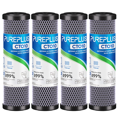 1 Micron 2.5" x 10" Whole House CTO Carbon Water Filter Cartridge Replacement for Under Sink Water Filter System, Dupont WFPFC8002, WFPFC9001, FXWTC, SCWH-5, WHEF-WHWC, WHCF-WHWC, AMZN-SCWH-5, 4Pack