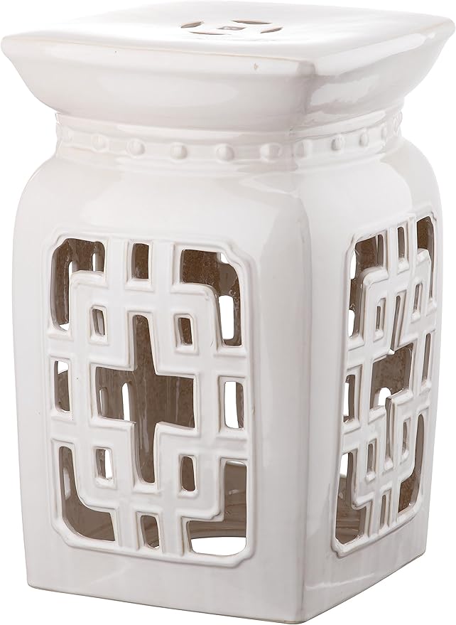 Safavieh Castle Gardens Collection Beijing Filigree Antique White Glazed Ceramic Garden Stool