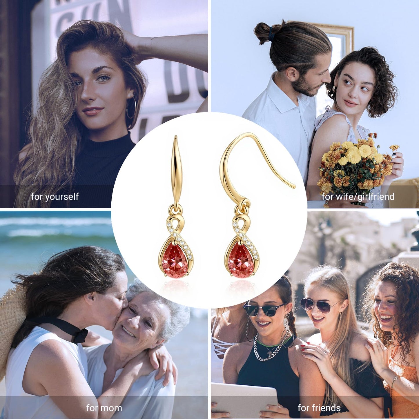 Infinity Birthstone Earrings 18K Gold Plated 925 Sterling Silver Teardrop Infinity Drop Dangle Earrings Garnet Jewelry Birthday Gifts for Women Her Mother Wife