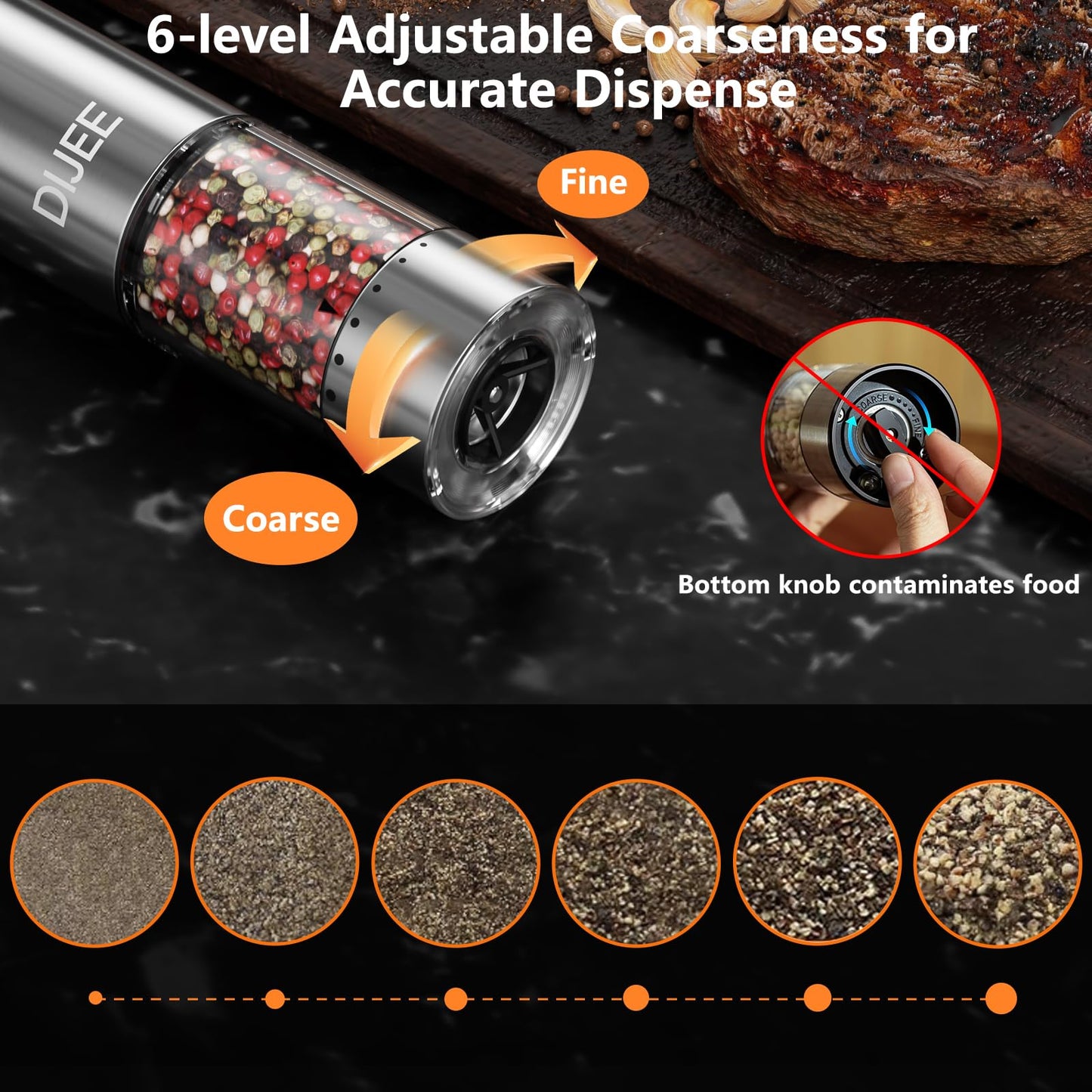 Electric Salt and Pepper Grinder Rechargeable Pepper Mill Shakers with LED light, Upgraded Larger Capacity with Adjustable Coarseness and Kitchen Appliances for New House Warming Gifts