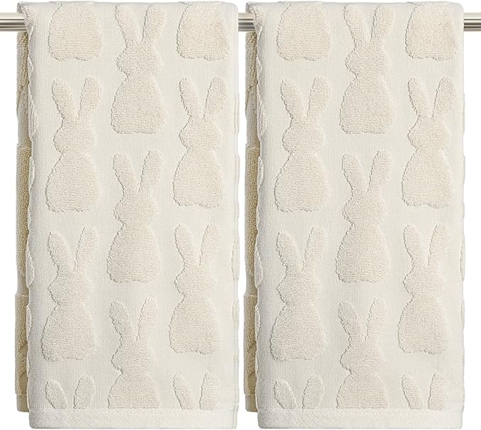 Artoid Mode 2 Pcs Beige 3D Rabbit Jacquard Easter Hand Towels