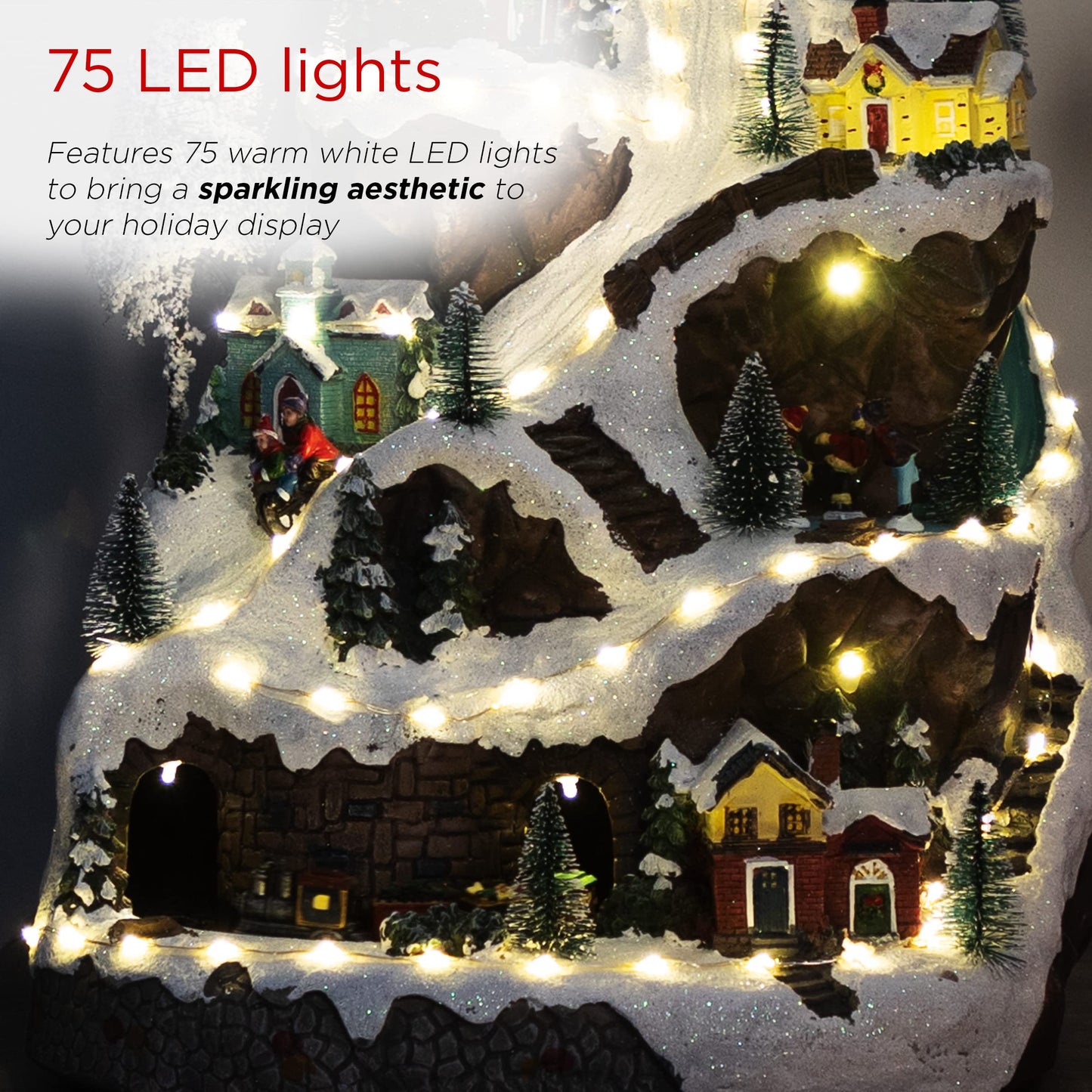 Alpine Corporation 18"H Indoor Animated Winter Wonderland Christmas Tabletop Decor with and Warm White LED Lights and Music, Holiday Display