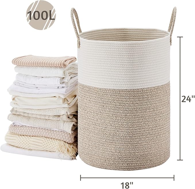VIPOSCO Large Laundry Hamper, Tall Woven Rope Storage Basket