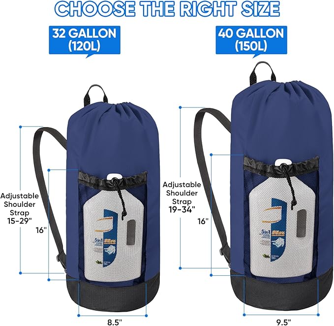 BALEINE 2PK 120L Laundry Bag Backpack, 900D Oxford Fabric Large Travel Laundry
