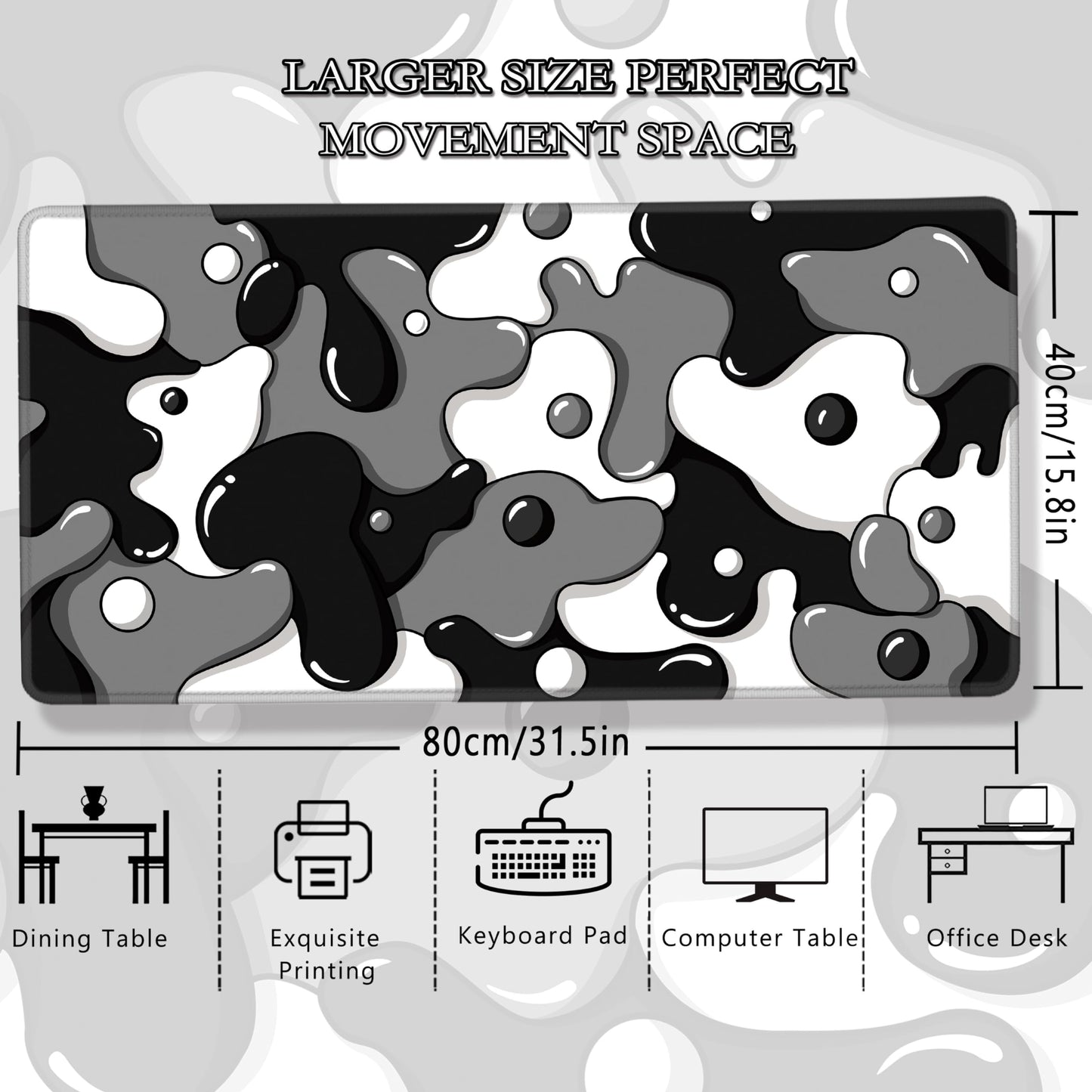 MEWOOCUE® Gaming Mouse Pad for Desk,Large Cute Black White Mousepad Laptop,Japanese Grey Anime Mouse Mat,Long XXL Waterproof Keyboard Pads,Big Non-Slip Mouse Pads for Game Office Home（31.5 x 15.7 in）