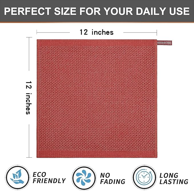 Kitinjoy 100% Cotton Kitchen Dish Cloths, 12 Pack Waffle Weave Ultra Soft