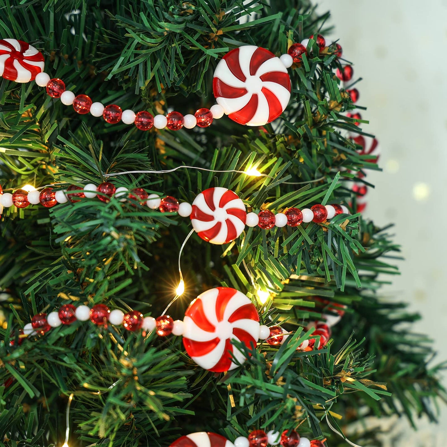 2 Pieces 19.6 ft Plastic Christmas Candy Cane Garland - Xmas Tree, Wreath, Fence & Fireplace Decor