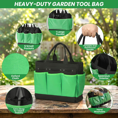 Velway Garden Tools Set -11-Piece Heavy Duty Hand Tool Kit with Ergonomic Handles, Rust-Proof, Carry Tote Bag – Gardening Gifts for Women & Men (Green)