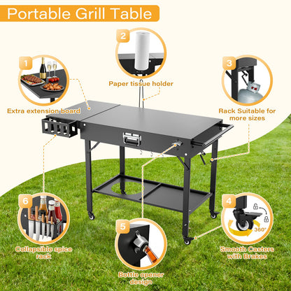 Baotree Outdoor Pizza Oven Table for Blackstone Griddle, Grill Cart Pizza Oven Stand, Foldable Cart Table with Wheels for Ninja, Cuisinart, Gozney, Solo Stove, BBQ Prep Tables Station, 46"x22"x29"