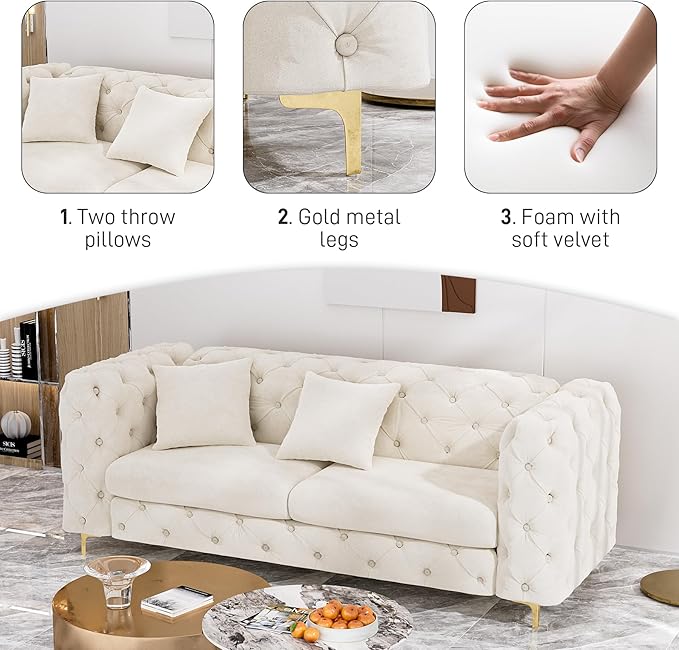 DAMAIFROM 75" Sofa Couch Mid Century Modern Velvet Couch Tufted Button Sofa