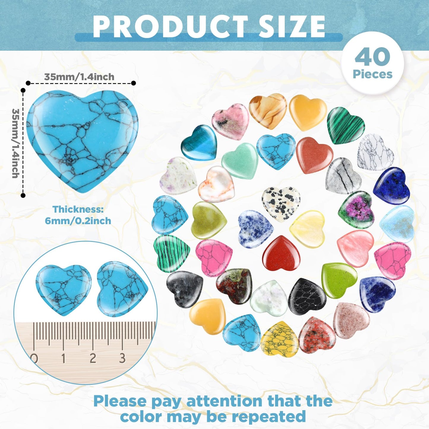 Nuenen 40 Pcs 1.4 Inch Heart Shaped Crystal Worry Stone Bulk Heart Rock Tiny Trinkets Healing Crystal Gemstone Employee Appreciation Gifts Palm Pocket Love Carved Rock for Mom Women Meditation