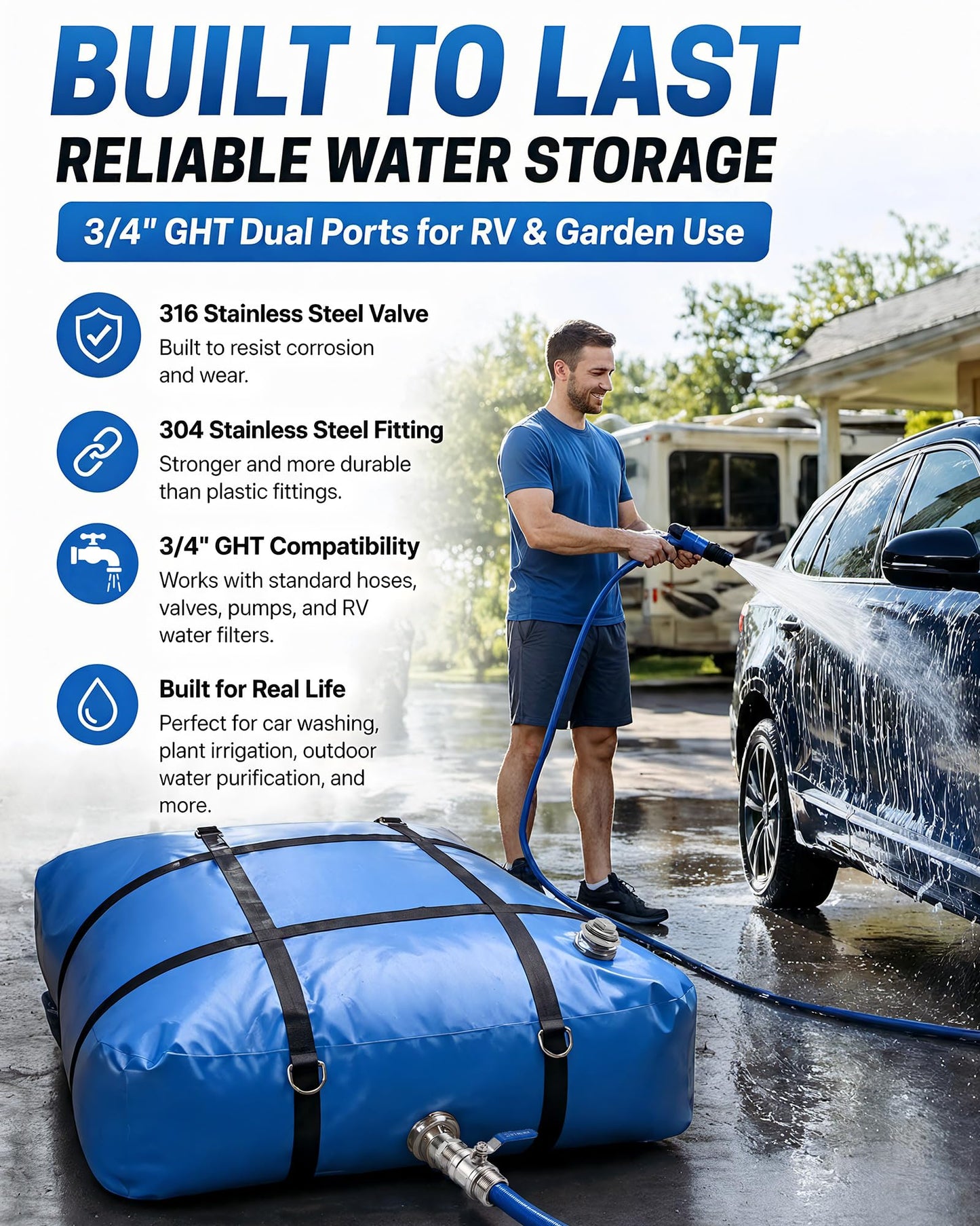 PYY Water Storage Bladder - 60 Gallon TPU Portable Fresh Water Tank with Strap, Food Grade Collapsible Flexible Container with Spigot for Daily Use Water, Camping, Irrigation & Emergency Storage