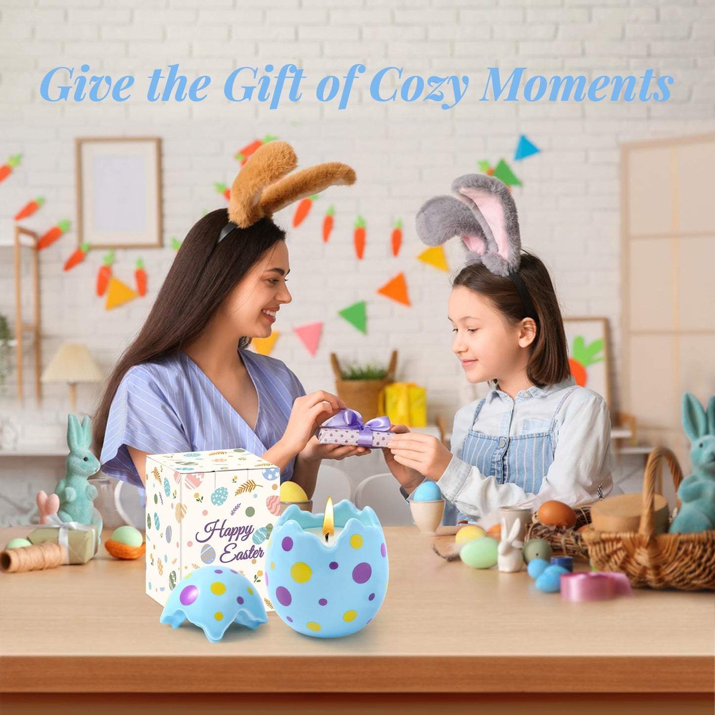 HOMDAILY Lavender Scented Easter Egg Candle, Easter Gifts for Women, Blue Egg Shaped Candle Decorations for Home Indoor Bedroom Firplace Kithchen Decor