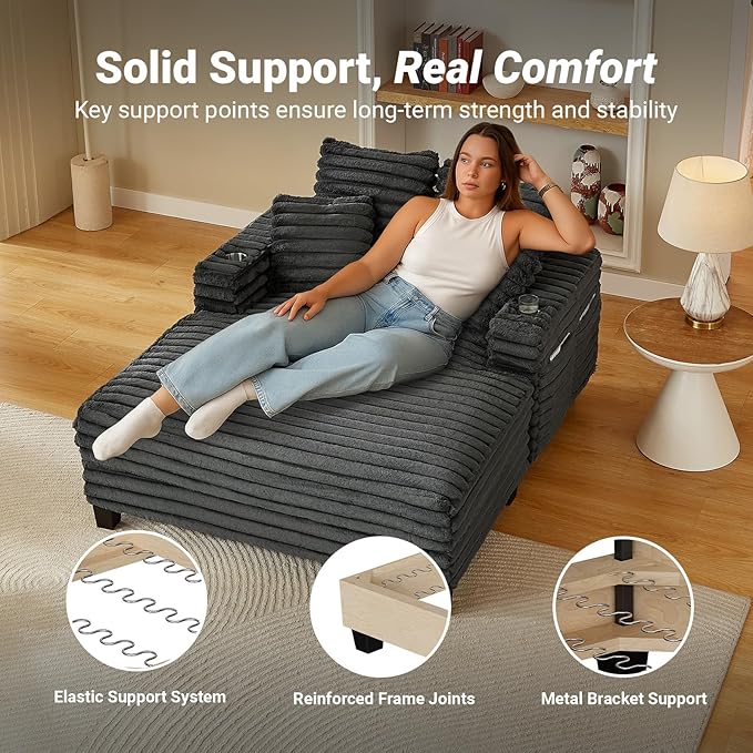 Amsleekey 64" Chaise Lounge Chair Indoor, Oversized Sleeper Chair