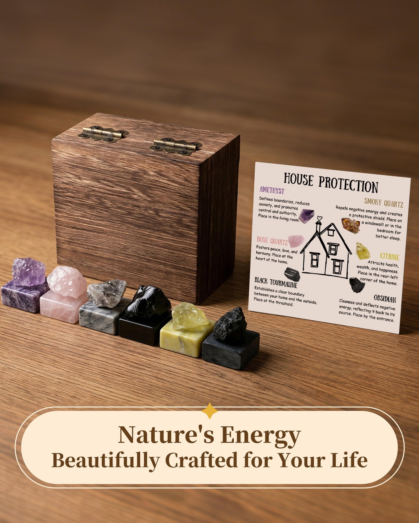 Trinckle Home Protection Crystal Set, House Warming Gifts New Home with Natural Healing Crystals Stone for Negative Energy Removal, Protection Rocks as Energy Cleansing Housewarming Workplace Gifts