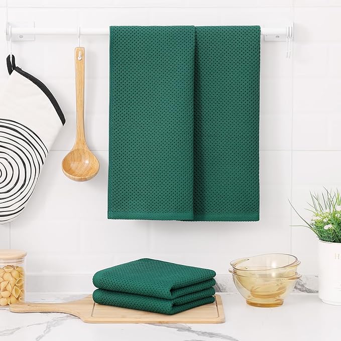 Kitinjoy 100% Cotton Waffle Weave Kitchen Hand Towels