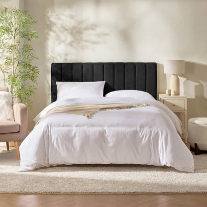Hearth & Harbor Upholstered Queen Headboard - Easy Assemble Channel Stitched Headboard Queen Size - Wall Mounted Headboards with 3D Soundproof Wall Panels Peel & Stick Floating Headboards, Black