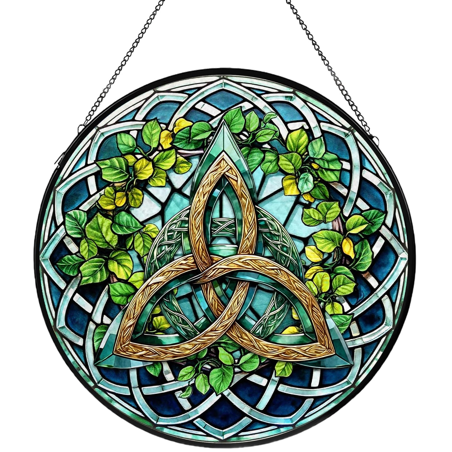Celtic Knot Stained Glass Window Hanging, Suncatcher Diamond Glass Panel Hangings, Sun Catchers Indoor Windows Wall Art Decoration, Christmas Decor for Home Office Garden Green 7.87 inches