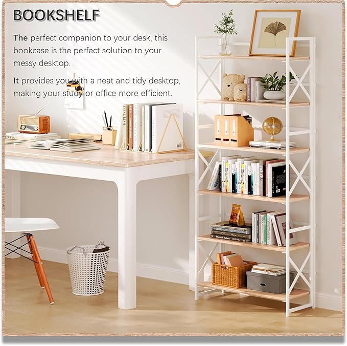 4NM 6 Tiers No Assembly Book Shelves, 61.8" H Folding Bookshelf Bookcase Open