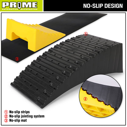 PR1ME RV Leveling Blocks, Heavy Duty Camper Leveler Kit, 2 Pack Curved RV Levelers with Anti-Slip Mats & Wheel Chocks, Faster Leveling System for Travel Trailer, Motorhome & Dual Axles