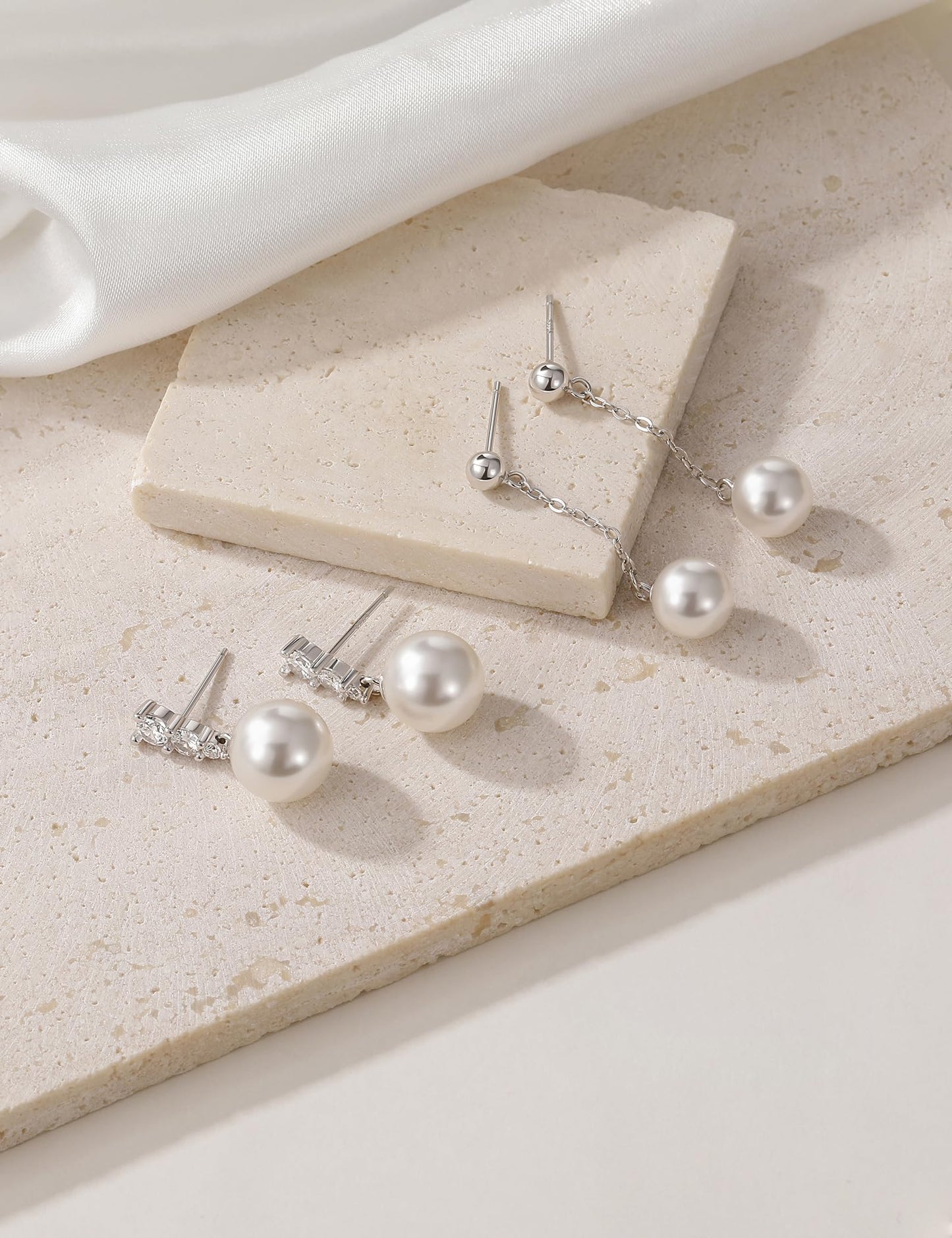 Mameloly Pearl Earrings for Women 925 Sterling Silver 8MM Simulated Pearl Dangle Drop Earrings Trendy Jewelry for Women Hypoallergenic