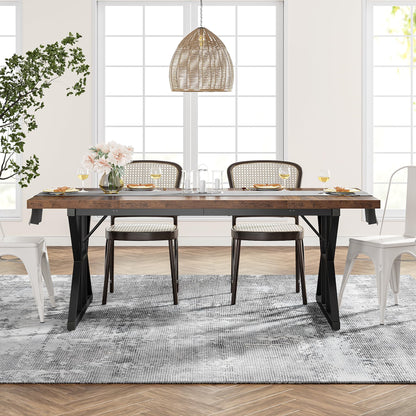 Tribesigns Farmhouse Dining Table for 6 People, 70.8-Inch Rectangular Wood Dining Table, Rustic Kitchen Table with Heavy Duty Metal Legs for Dining Room