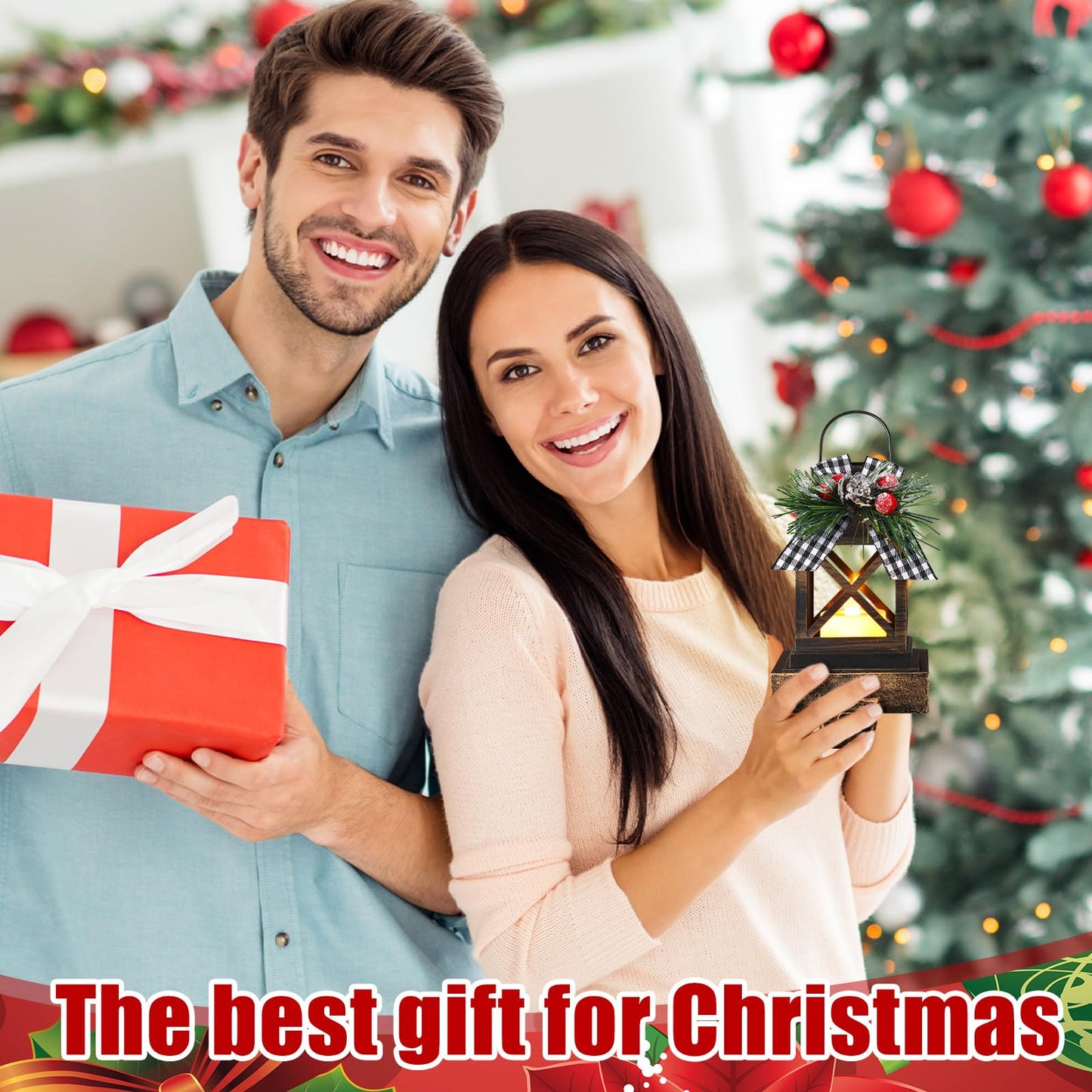 Therwen 2 Pcs Christmas Stocking Holders Lantern Christmas Stocking Hangers for Mantel Xmas Hooks Decorative Retro Light up Holders for Home Indoor Outdoor Decor(Classic,Bronze)