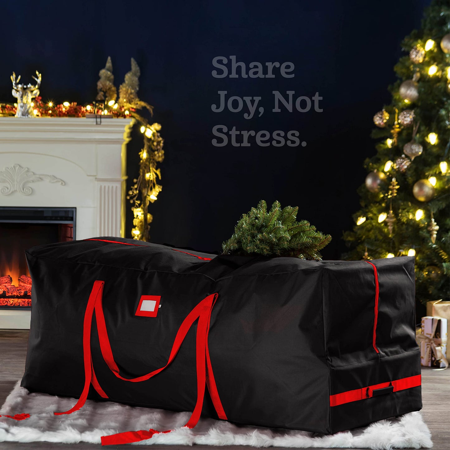 ZOBER 600D Oxford Fabric Rolling Christmas Tree Storage Bag - Fits 7.5 Ft Artificial Trees - Waterproof Christmas Tree Bag For Storage Box For Xmas, Durable Handles and Wheels - Card Slot - Black