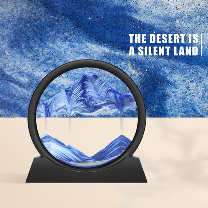 Wai Danie Moving Sand Art Picture 3D Hourglass Deep Sea Sandscape Liquid Motion Display Painting Flowing Sand Frame Relaxing Desktop Home Office Work Decor(Blue, 7")