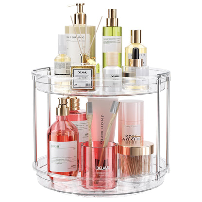 LAMU 2 Tier Lazy Susan Turntable Organizer 9.25'' Rotating Spice Rack Organization for Cabinet, Kitchen, Pantry, Countertop, Bathroom, Vanity, Medicine Cabinet Organizer, Clear