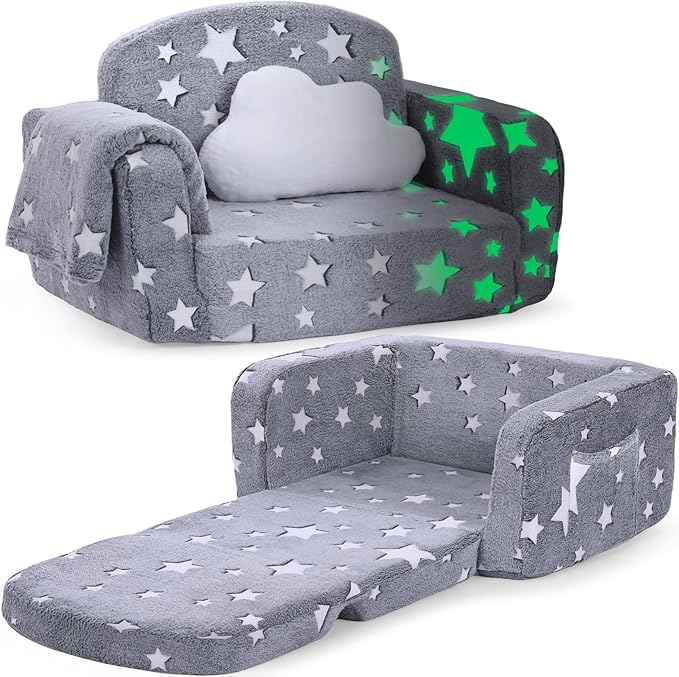 Kids Couch, 2-in-1 Soft Toddler Couch Fold Out