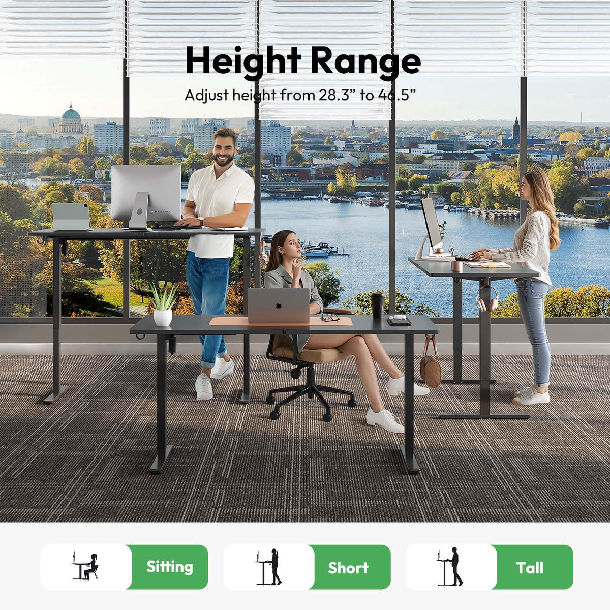 Gamork Electric Standing Desk with Keyboard Tray,55x24 inches Adjustable Height Stand Up Desk,3 Preset Heights,Equipped with Hooks,Raising Desks for Home Office and Computer Workstation,Black
