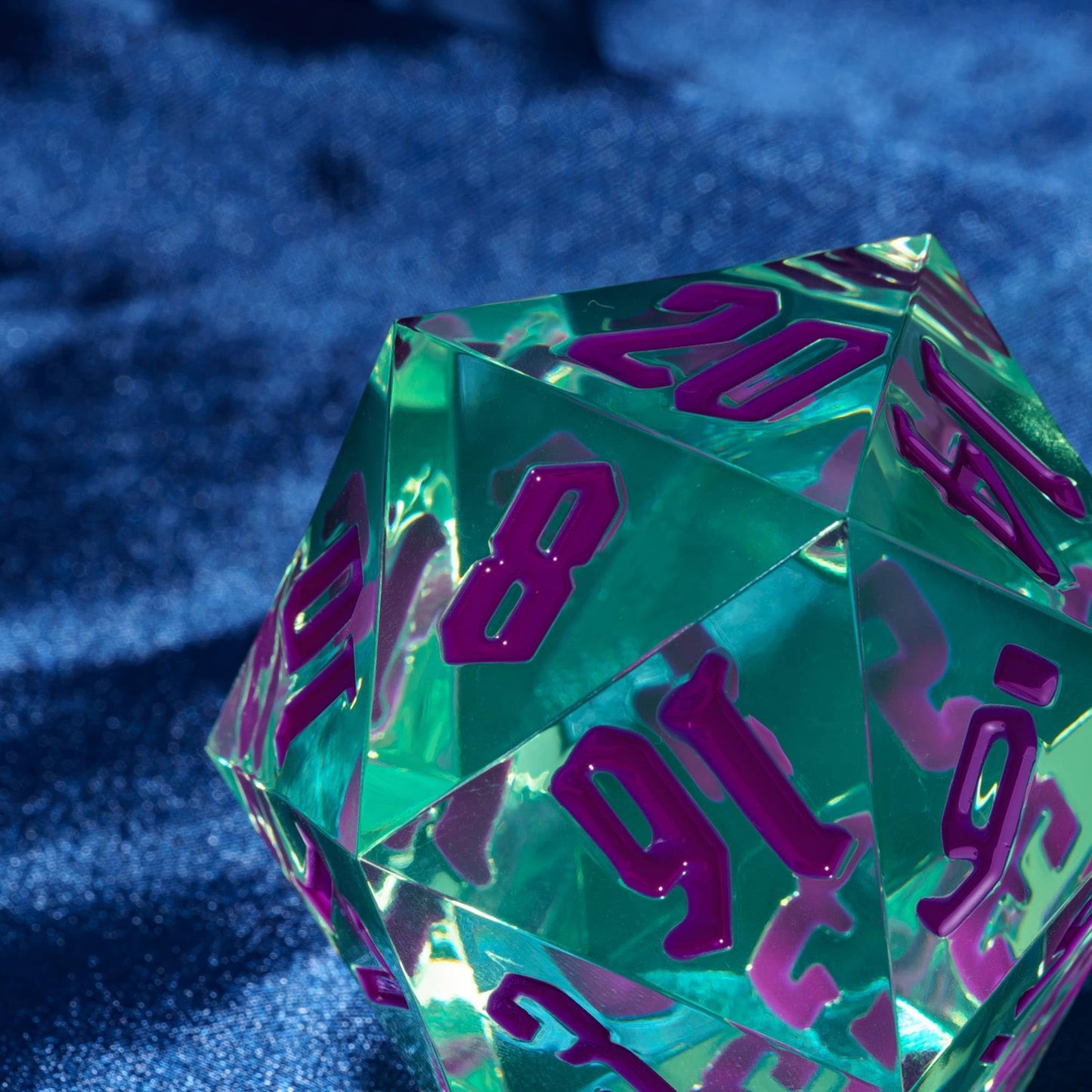 Poludie 55mm 20 Sided DND Dice, Giant D20 D&D Polyhedral Dice Large D20 with Die Gift Box for Dungeons and Dragons, RPG Table Games (Transparent Green/Purple Numbers)