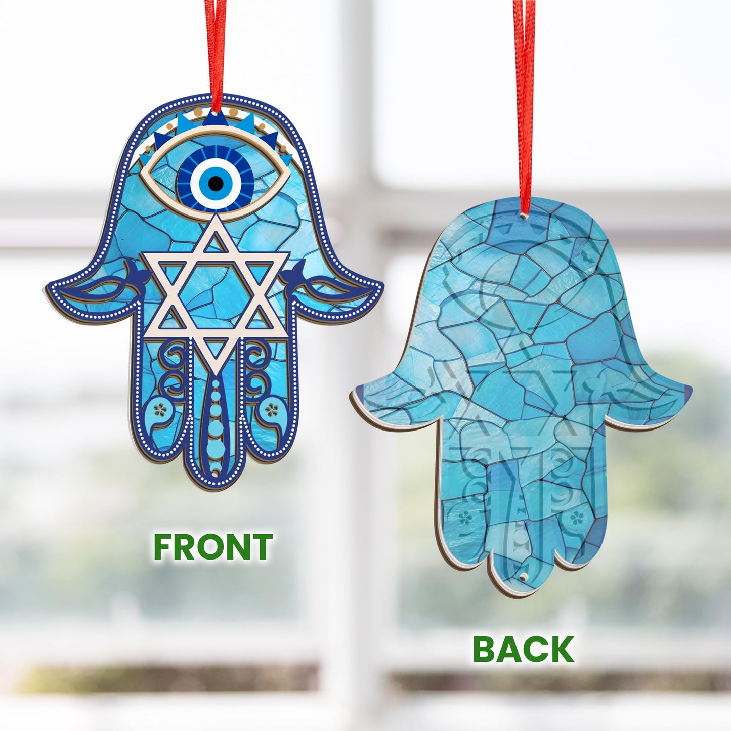 FLAGWIX Christmas Hanukkah Gifts for Women Men - Double-Layered Christmas Ornament for Tree Decorations - Hamsa Hand Suncatcher Decor, Housewarming Gift Ideas, Spiritual Gifts for Family Friends