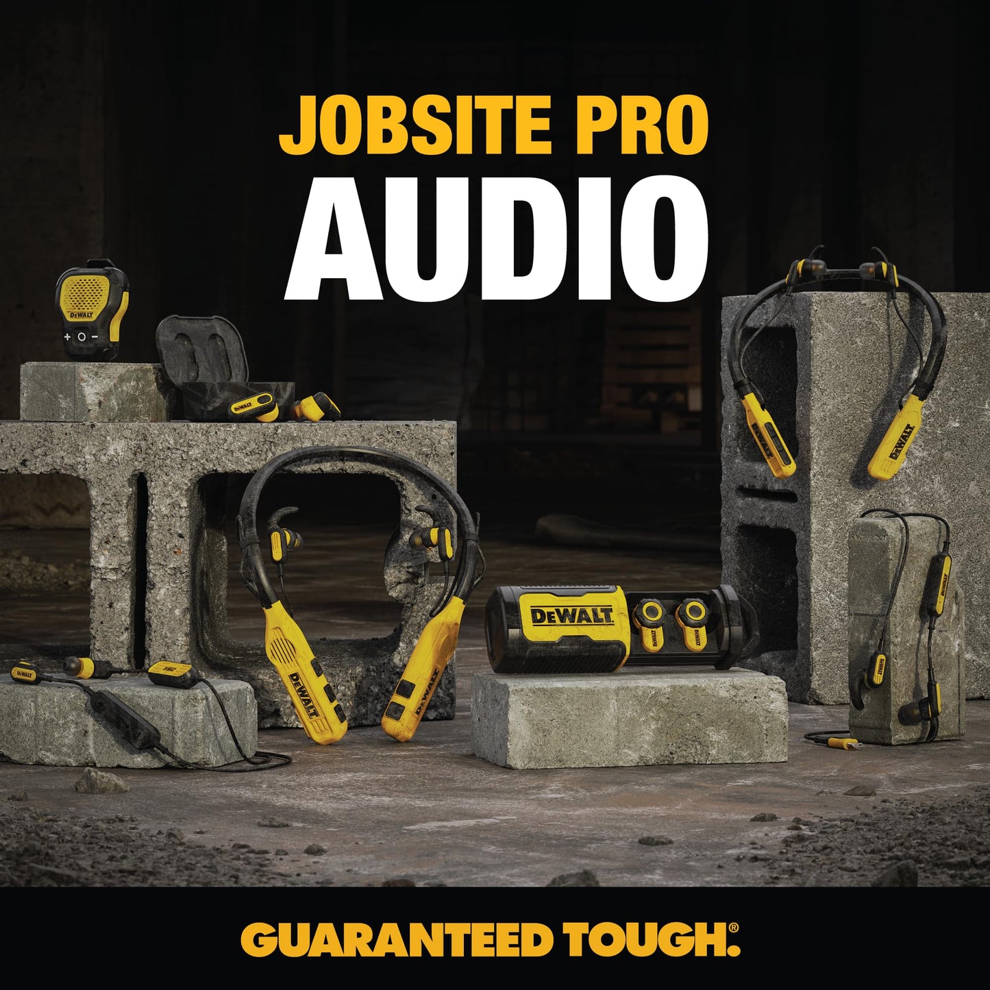 DEWALT Heavy Duty Bluetooth Jobsite Pro X2 ANC True Wireless Earbuds, Active Noise Cancelling Work Earbuds, Turn Dial Controls, 10Hr Runtime (40+ w/Case), 4 EQ Modes, IP54
