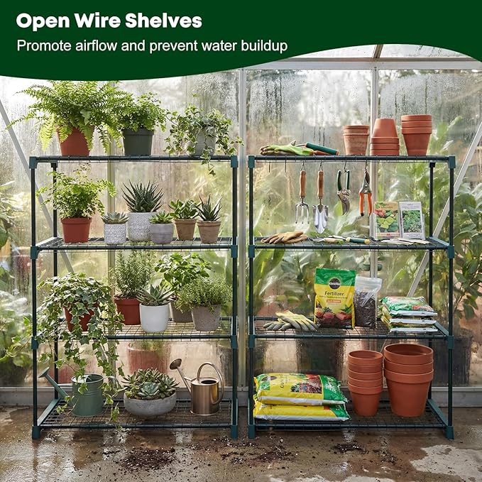 Panana 4 Tier Garden Greenhouse Steel Staging Shelving Plant Stand Garden Shelving Unit Garage Storage Racking, 2 Pack Plant Racks