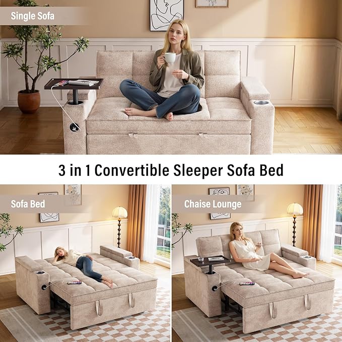 65'' 3-in-1 Convertible Sofa Bed