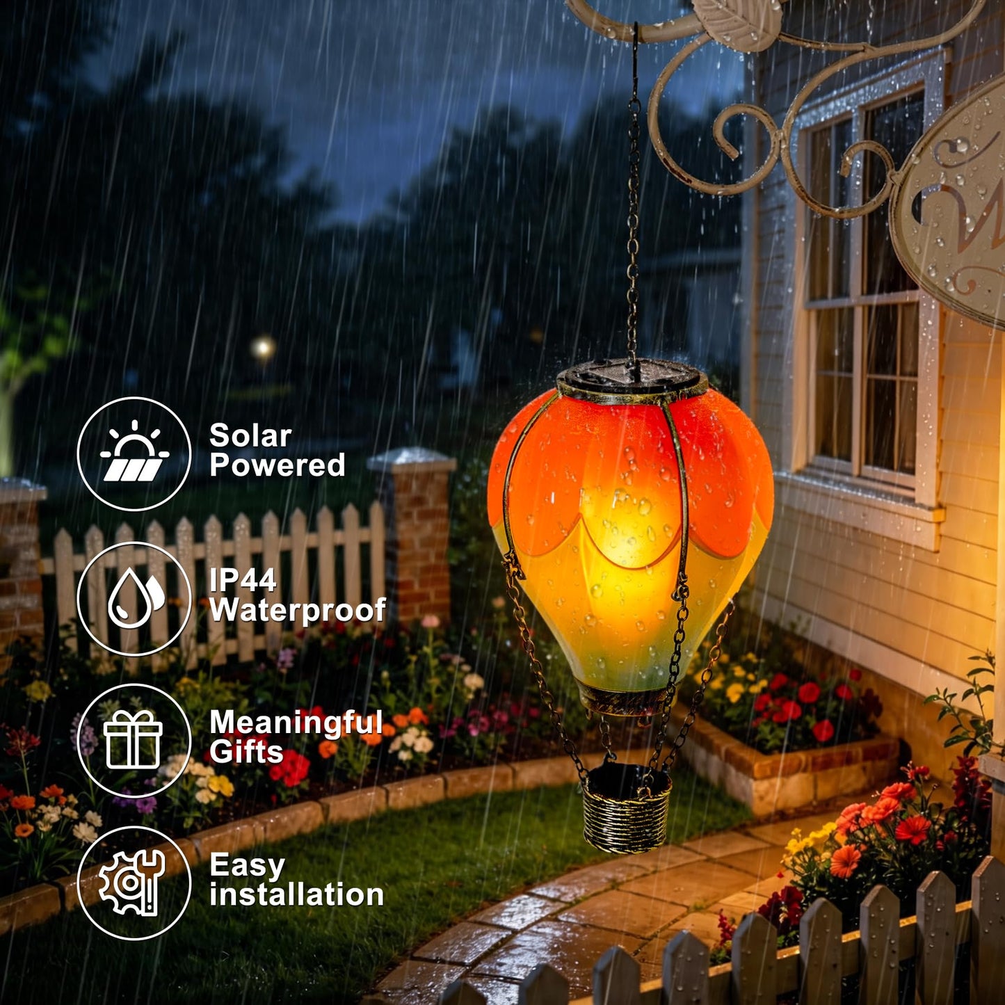 Hot Air Balloon Solar Lantern Outdoor Waterproof with Flickering Flame Light, Solar Powered Light for Garden Patio Yard Pathway Porch - Pink & Blue (1 Pack)