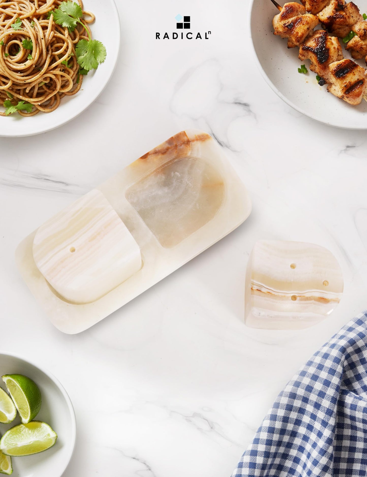 Radicaln Marble Salt & Pepper Shakers 2.5" White Onyx Modern Kitchen Essentials for Cooking and Dining, Stone Spice Holder & Saleros for Black Pepper, Pink Salt, Home & Farmhouse Decor