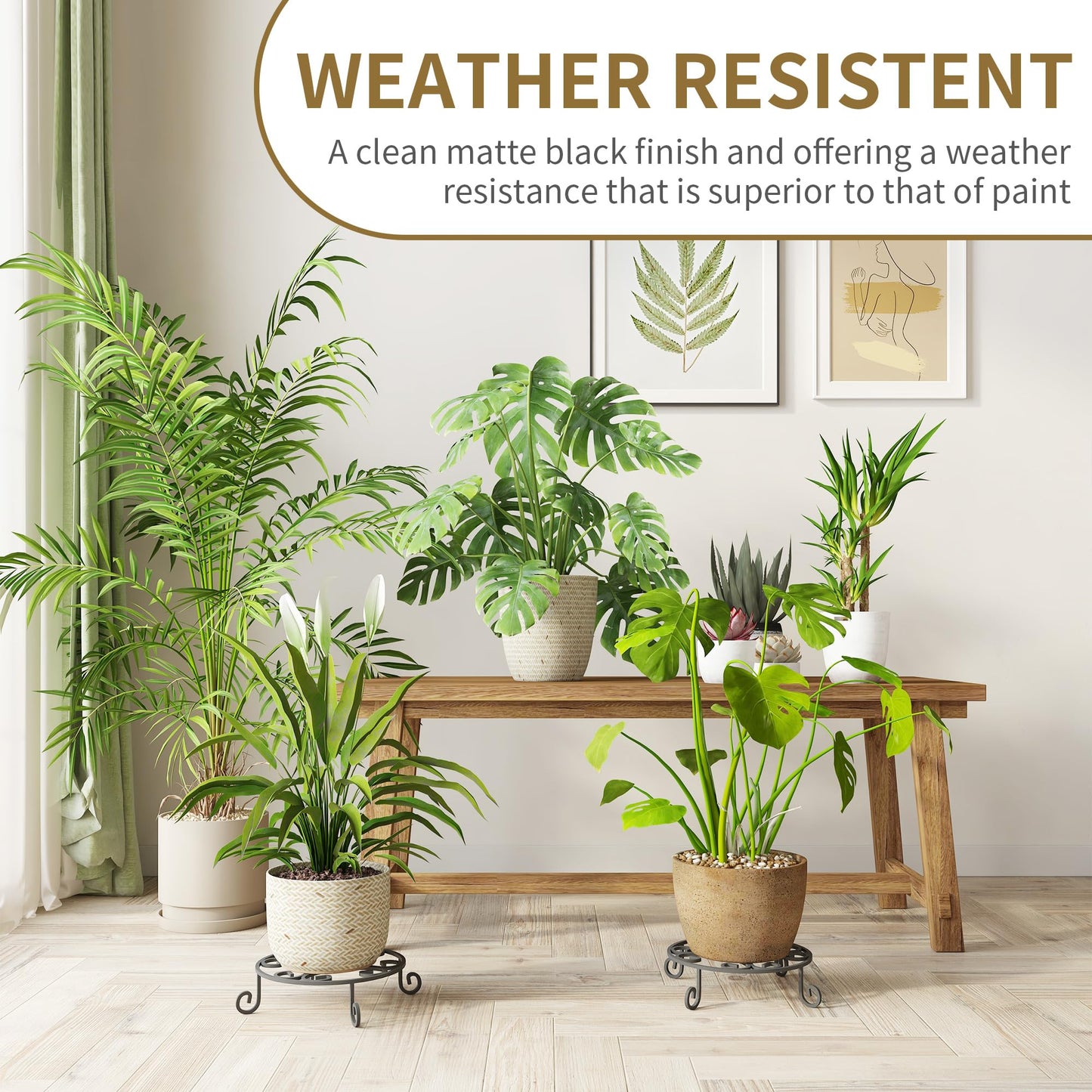PROWORX 4 Pack 10” Diameter Metal Outdoor Plant Stand Indoor, Black Heavy Duty Potted Holder, Round Anti-Rust Wrought Iron Flower Planter Pot Display Stands for Home Garden
