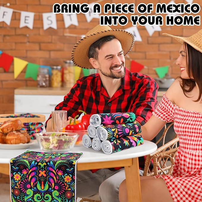 Breling Set of 6 Mexican Kitchen Towels Colorful Flowers Mexican Themed Dish