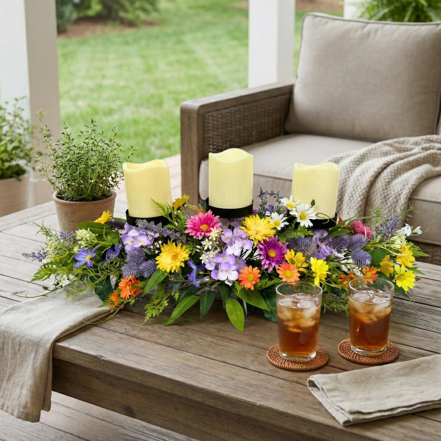 Lnymura 26" Spring Summer Floral Candle Holder Centerpiece for Table Decor