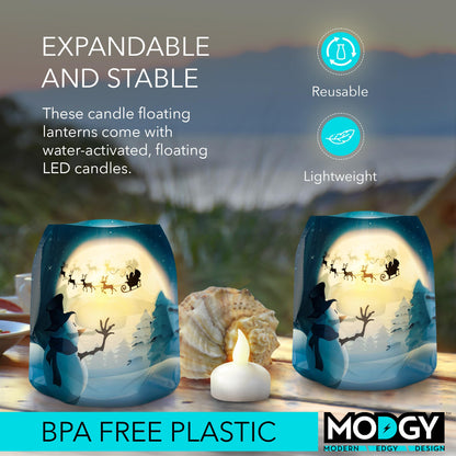 MODGY Luminary Lanterns, Christmas Candle Holders with Flameless Floating LED Candles, Indoor Outdoor Decor for Holiday Parties, Home, Windows, and Mantels, Table Centerpiece, 4-Pack, OhDeer