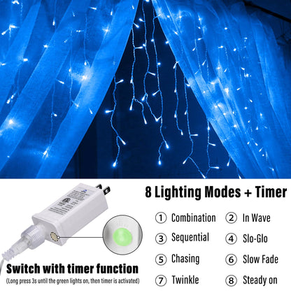 Joomer Christmas Icicle Lights - 33FT Plug in String Lights Waterproof, 8 Modes Timer Connectable Outdoor String Light for Christmas Party, Eaves, Roofs, Xmas Decorations (Blue)
