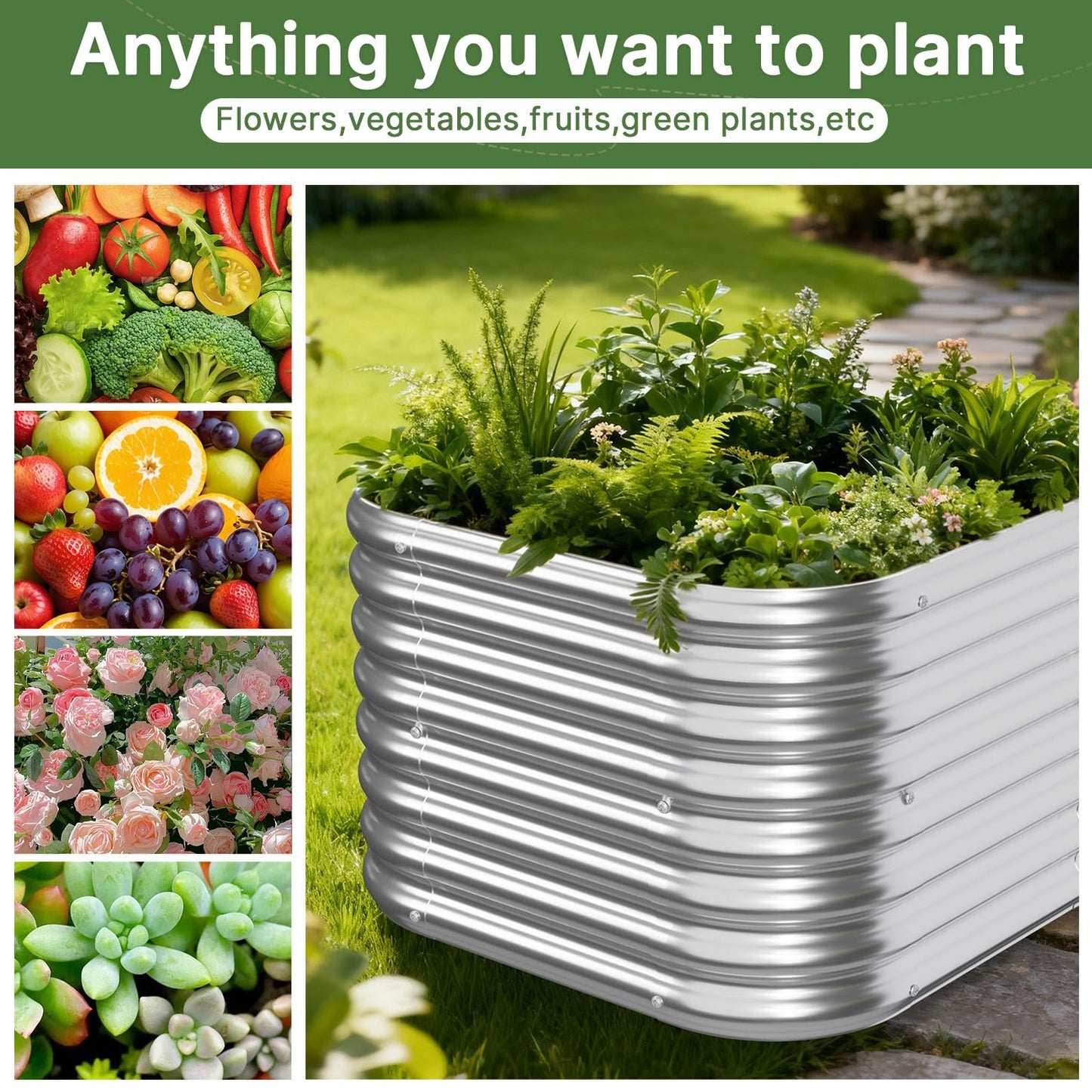 Mostmahes 4 PCS Galvanized Raised Garden Bed Outdoor, Metal Garden Bed for Vegetables, Above Ground Garden Box for Flower, Steel Raised Beds for Gardening - 2FT