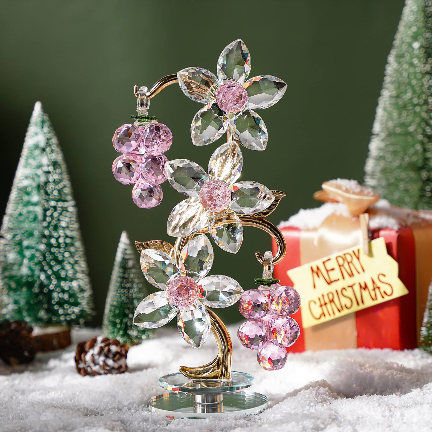 Rotating Pink Crystal Grape Figurine Table Centerpiece Decor