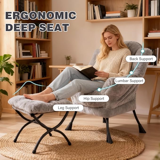 Lazy Chair with Ottoman, Modern Accent Lounge Leisure Sofa with Armrests