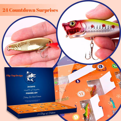 Advent Calendar Fishing Christmas Countdown - 24 Days Fishing Lures Set for Fisher Adult Men Teen Boys - 2025 Xmas Surprise Gift